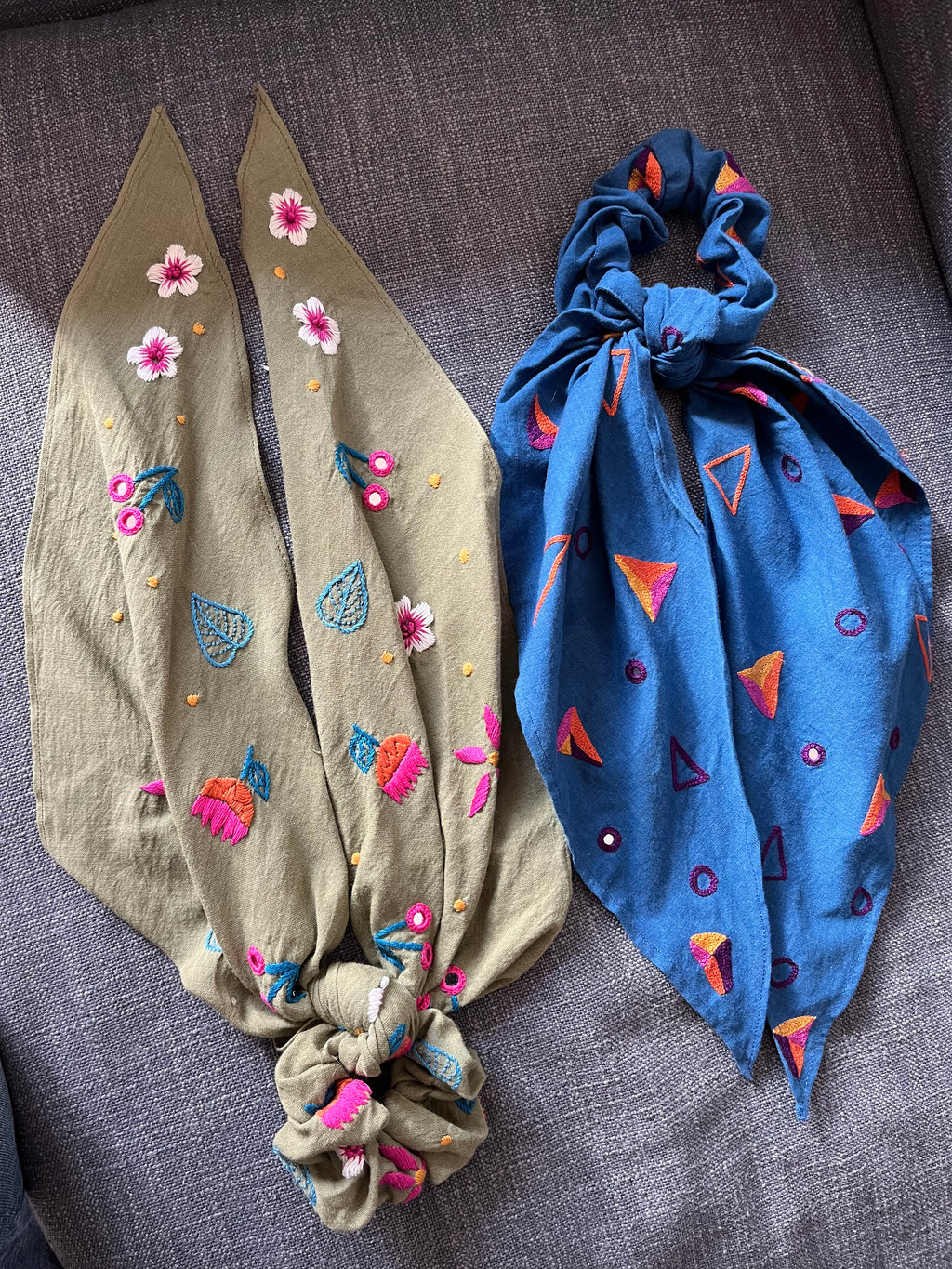 Hand-embroidered Scrunchie-Scarf