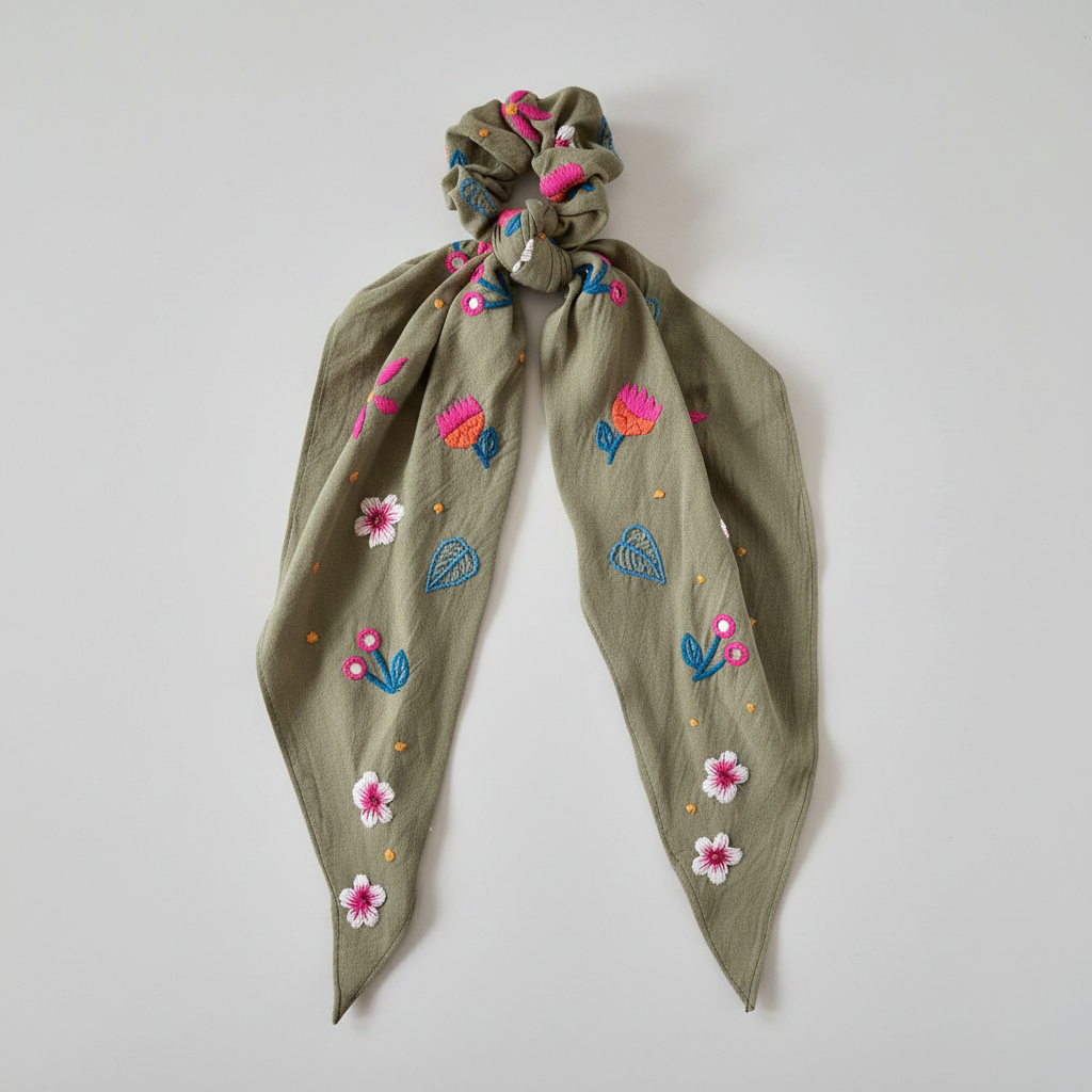 Hand-embroidered Scrunchie-Bandana