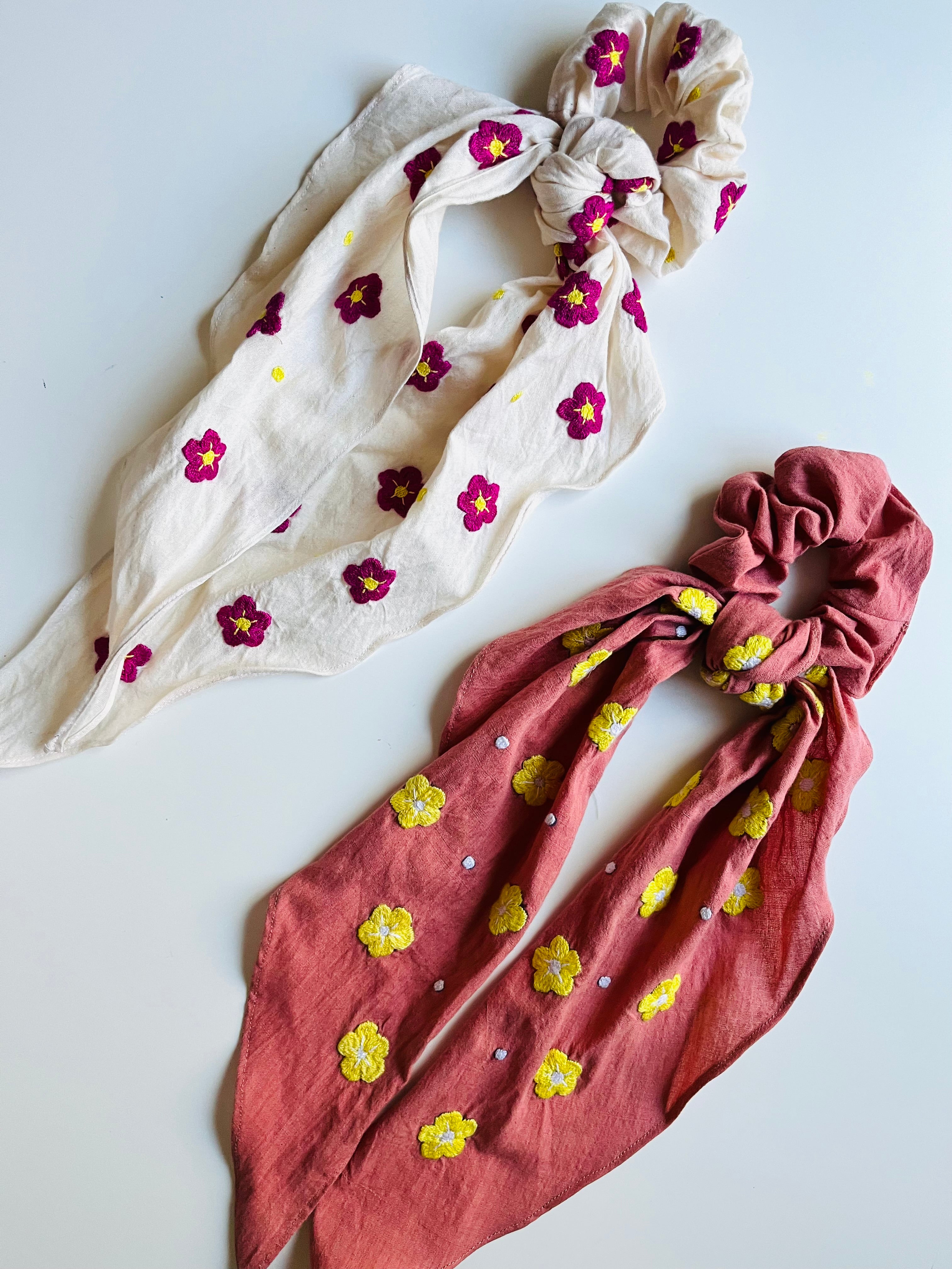 Hand-embroidered Scrunchie-Scarf
